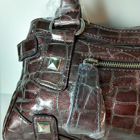 Faux alligator purple handbag NWOT purple leopard - Picture 11 of 11